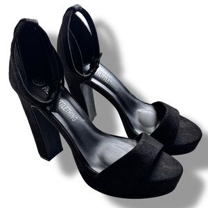 PrettyLittleThing Black Faux Suede Platform Block Heel Sandals